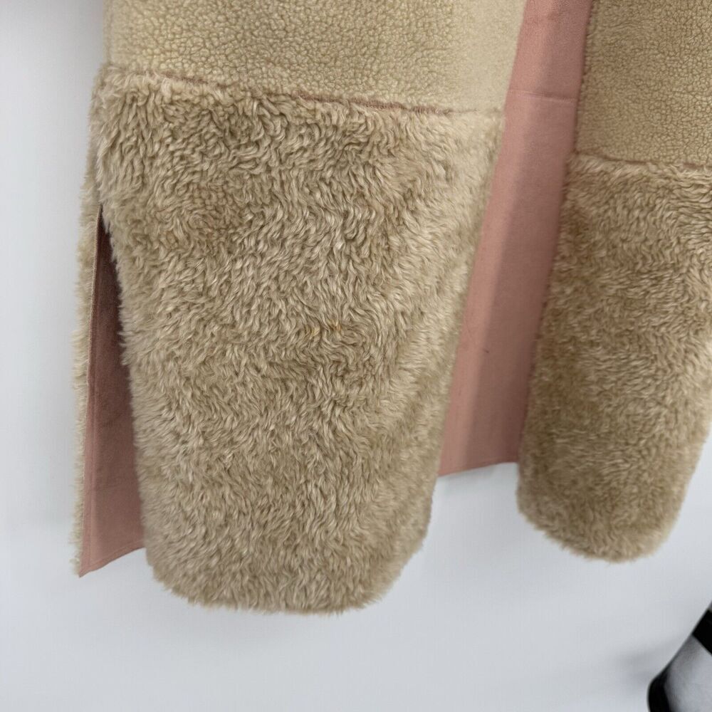 Zara Tan Faux Suede Teddy Sherpa Jacket Coat Oversized Size Large Pink - Picture 4 of 11